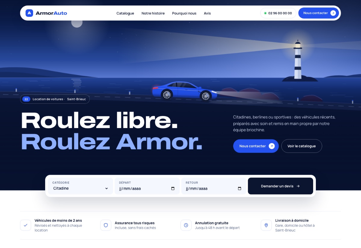 Page d'accueil du site ArmorAuto