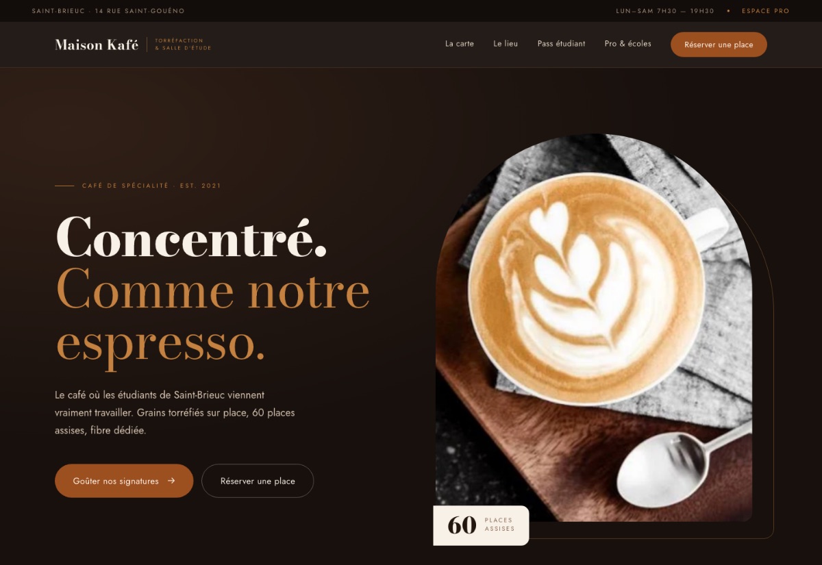 Page d'accueil du site Maison Kafé