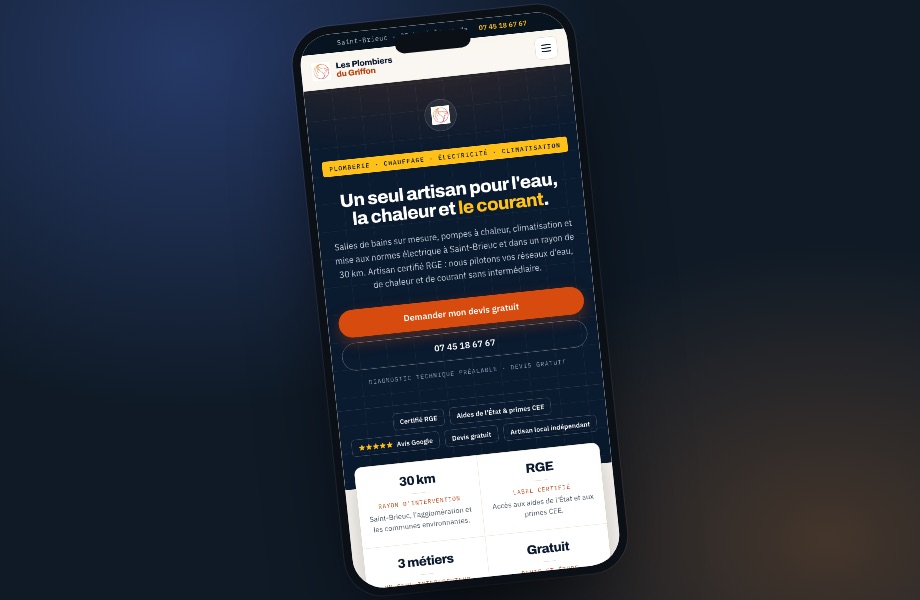 Le site Les Plombiers du Griffon vu sur téléphone