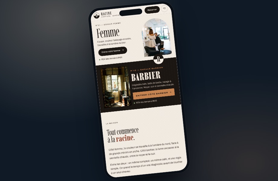 Le site Racine vu sur téléphone